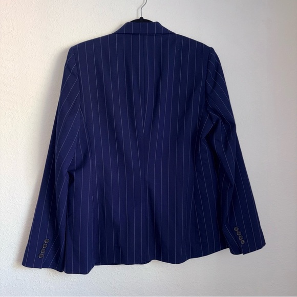 Lauren Ralph Lauren navy Blue stripe wool mix Blazer Size 14 new single button - Picture 8 of 11